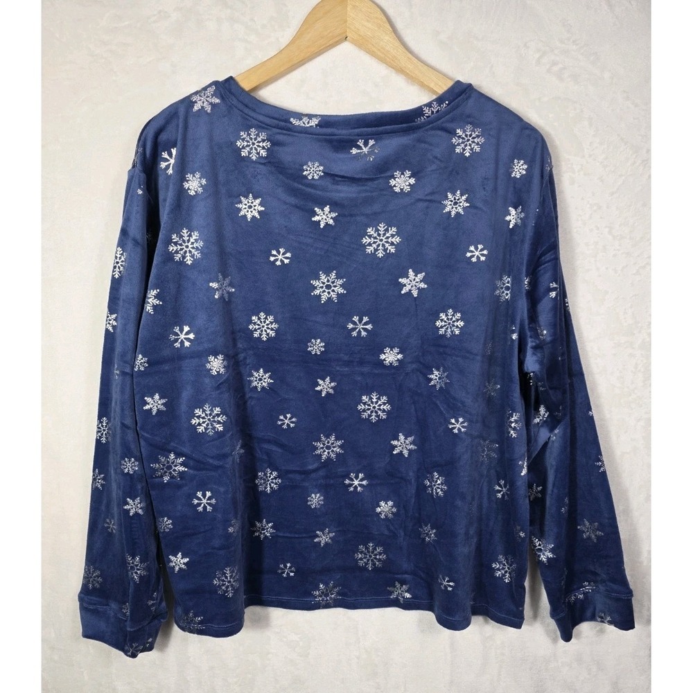Sleep Chic XL Blue Velour Pajama Set Snowflake Print Long Sleeve Soft Lounge - Picture 4 of 15